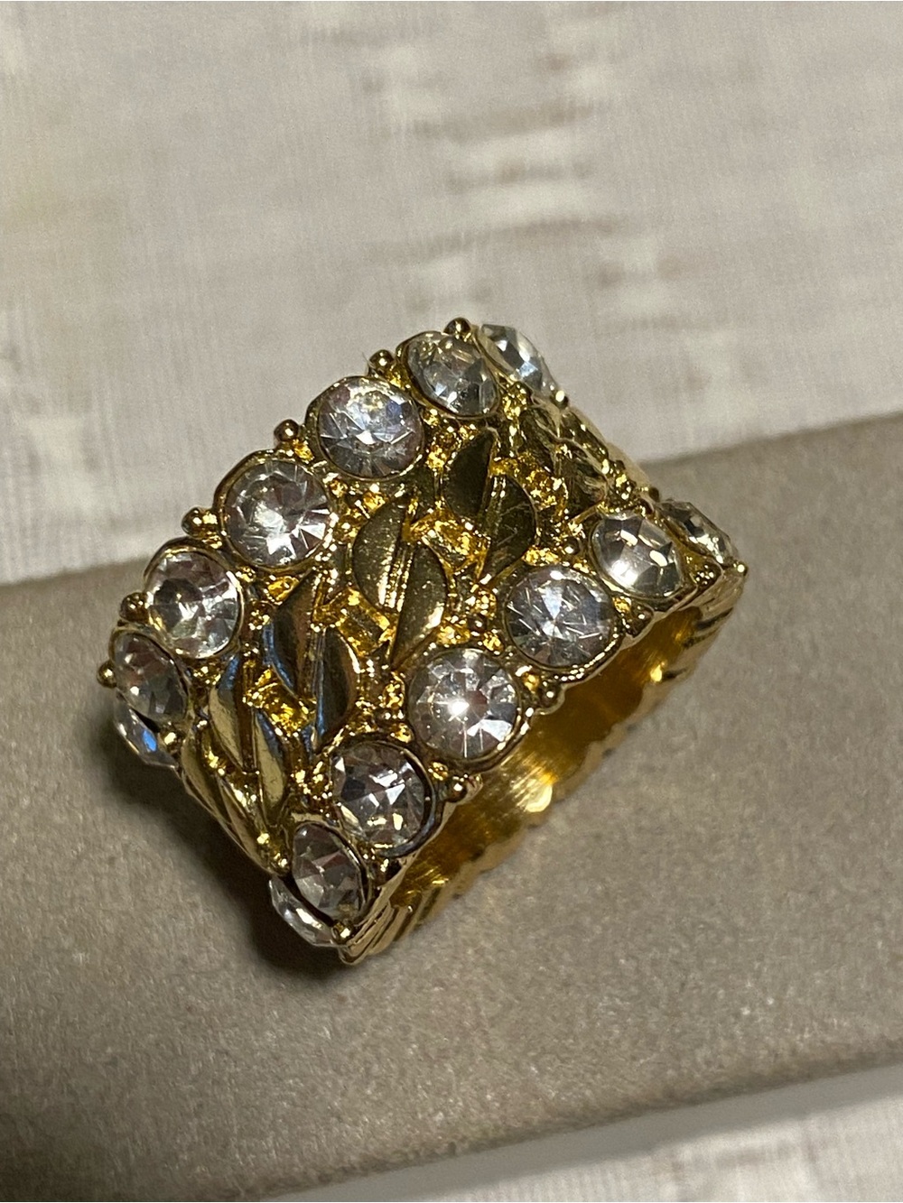 Gorgeous Gold Crystal Wide Statement Ring